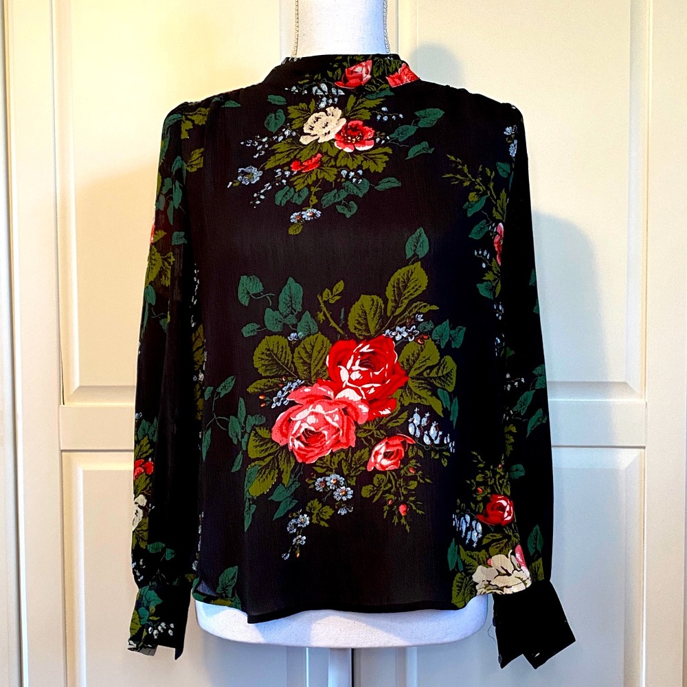 LOFT Floral tie-neck blouse